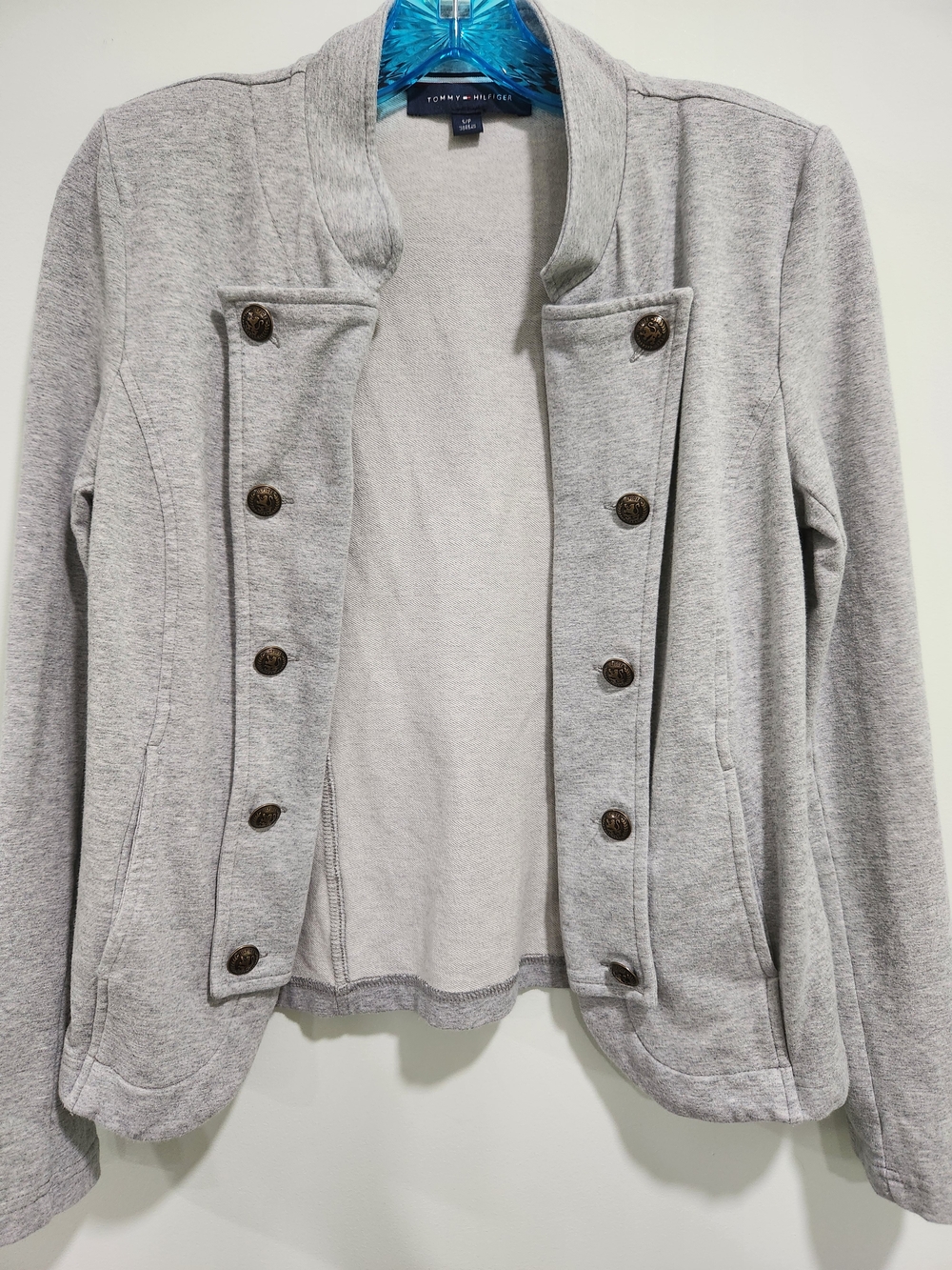 Tommy Hilfiger Light Gray Double-Breasted Knit Blazer